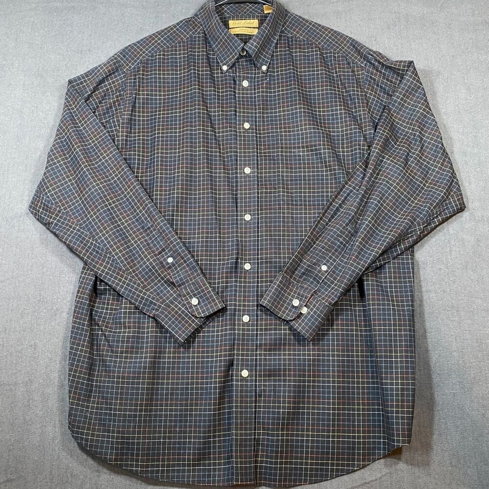 Roundtree & Yorke Gold Labe Button-Down Shirt Non-Iron Plaid Mens size 2XT